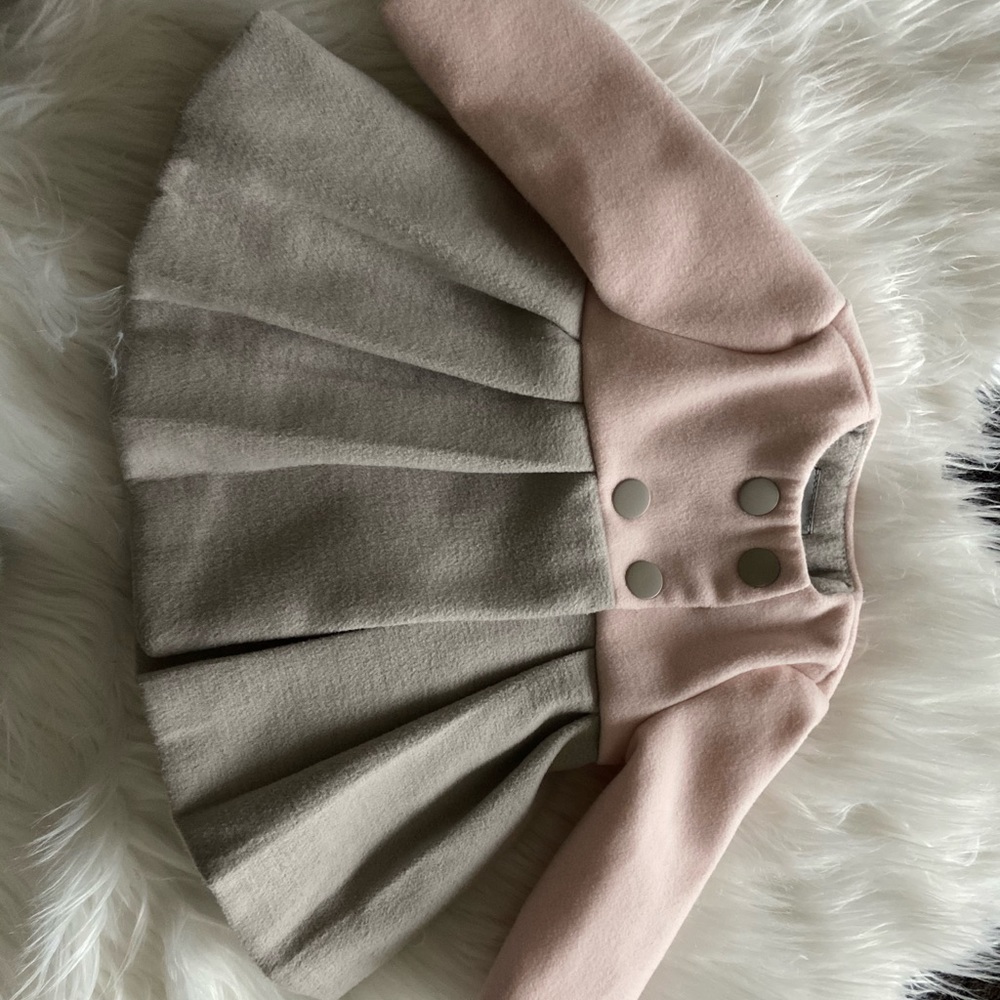 Tahari pink & gray pleated pea coat. 0-3 mo